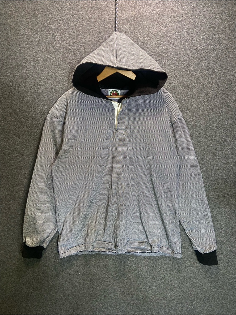 Vintage Barbarian Rugby Wear Hooded Shirt Mens XL Made in Canada StripePullover